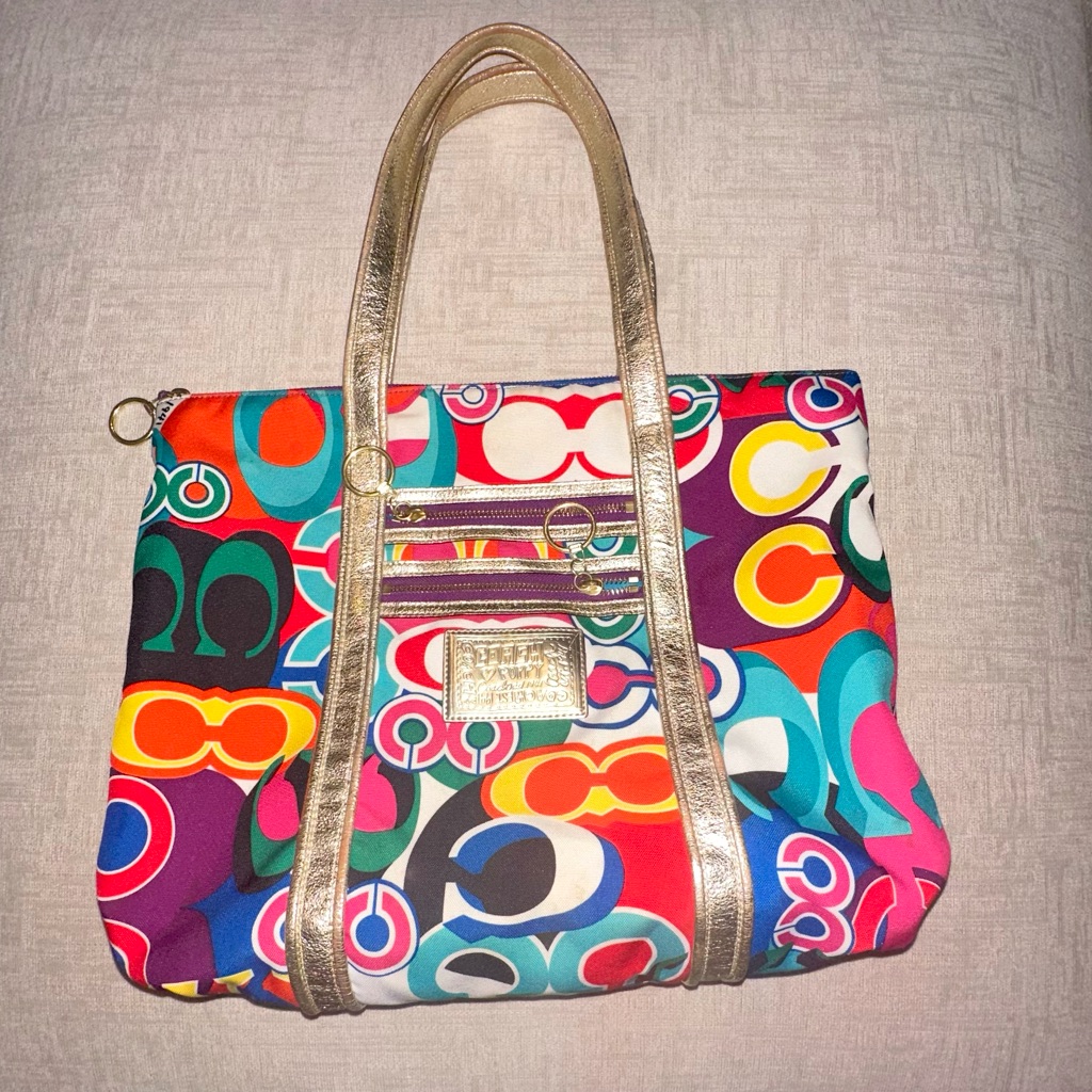 Rare Collection!! Coach Signature Poppy Pop C Colorful Purse/ Tote Bag